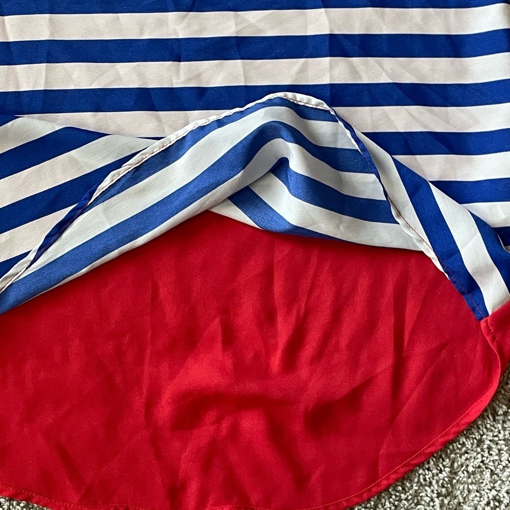 Women’s blouse Blue & White Striped Nautical Top with Red colorblock size medium - Picture 3 of 6
